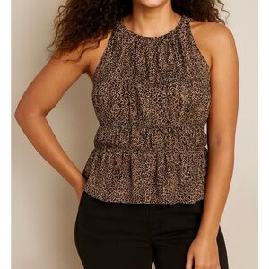 Old Navy Leopard Animal Print Sleeveless Shirred Crinkled Peplum Blouse Top 2X